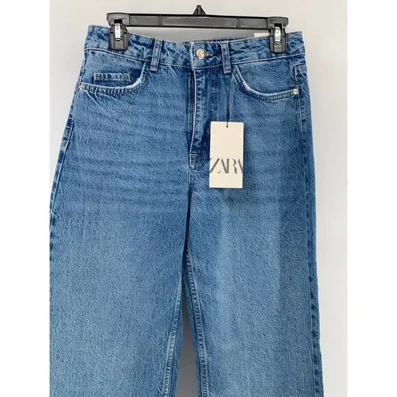 ZARA Women’s Medium Blue Denim High-Rise Straight-Leg Five Pocket Jeans SZ 4 - Picture 5 of 11